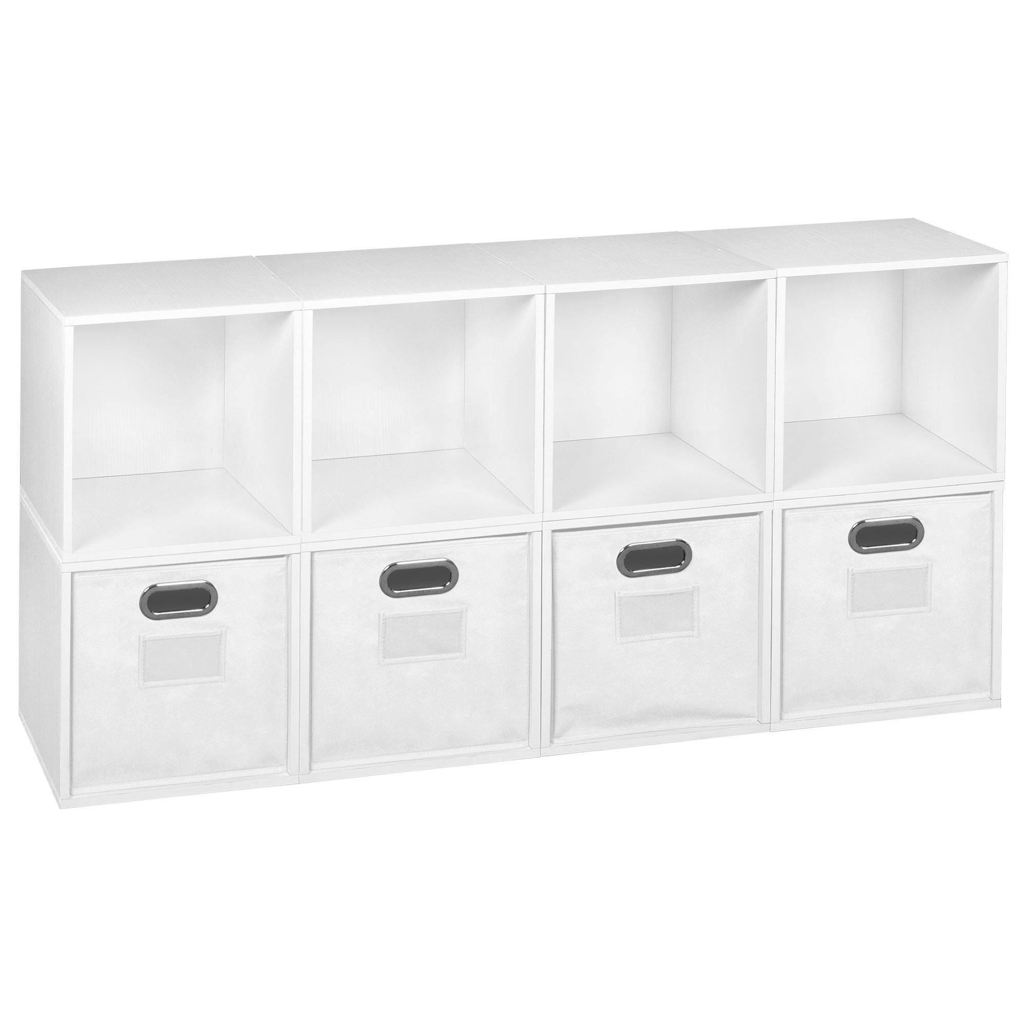 Niche Cubo Storage Set 8 Cubes and 4 Canvas Bins White Wood Grain