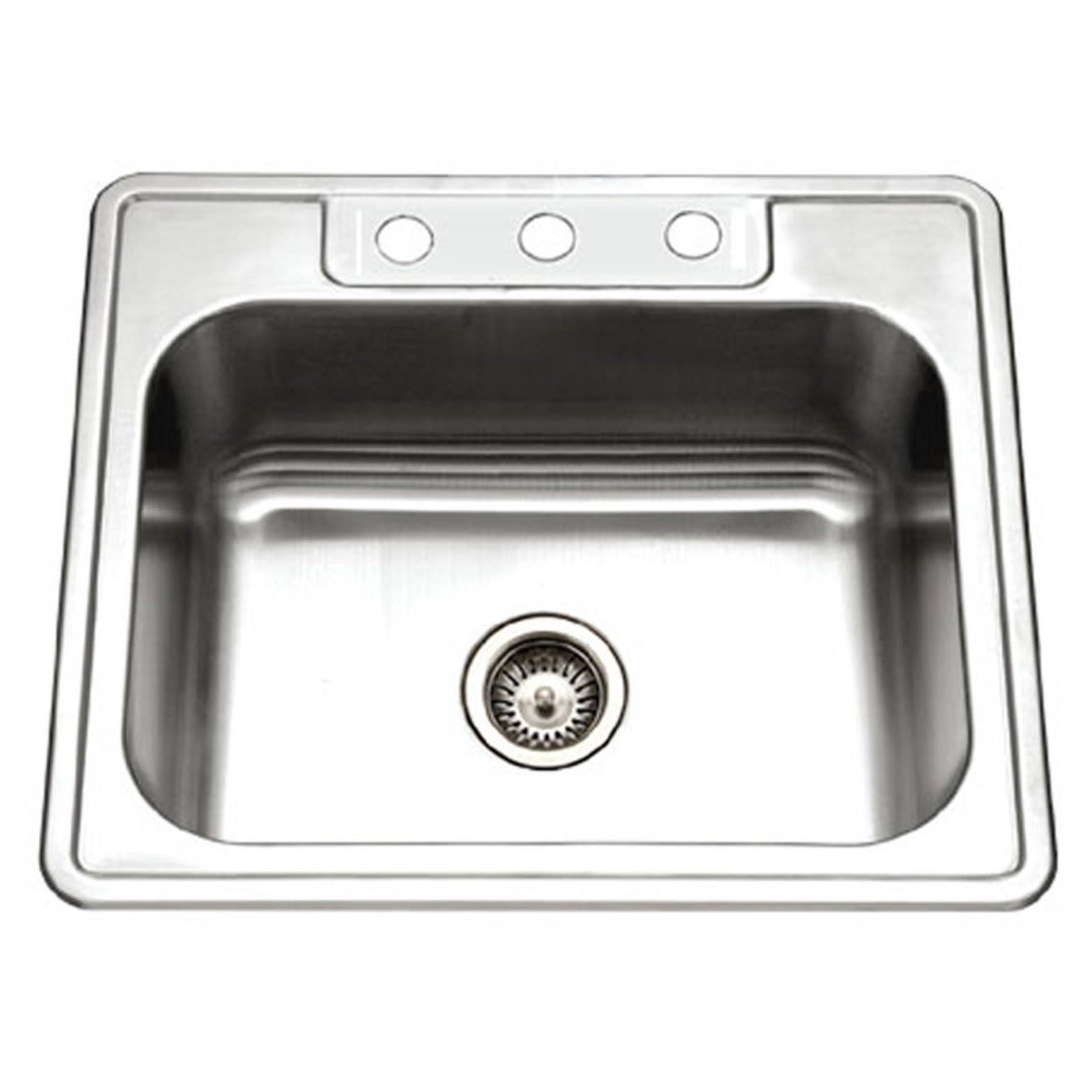 Houzer 2522 9bs3 1 Glowtone Series Topmount Stainless Steel 3 Hole Single Bowl Kitchen Sink 7240