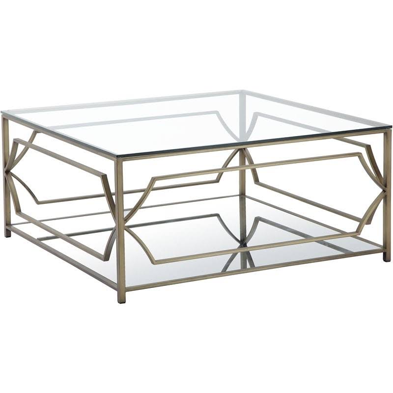 Edward Metal Square Coffee Table with Glass in Brushed Brass WGL1s