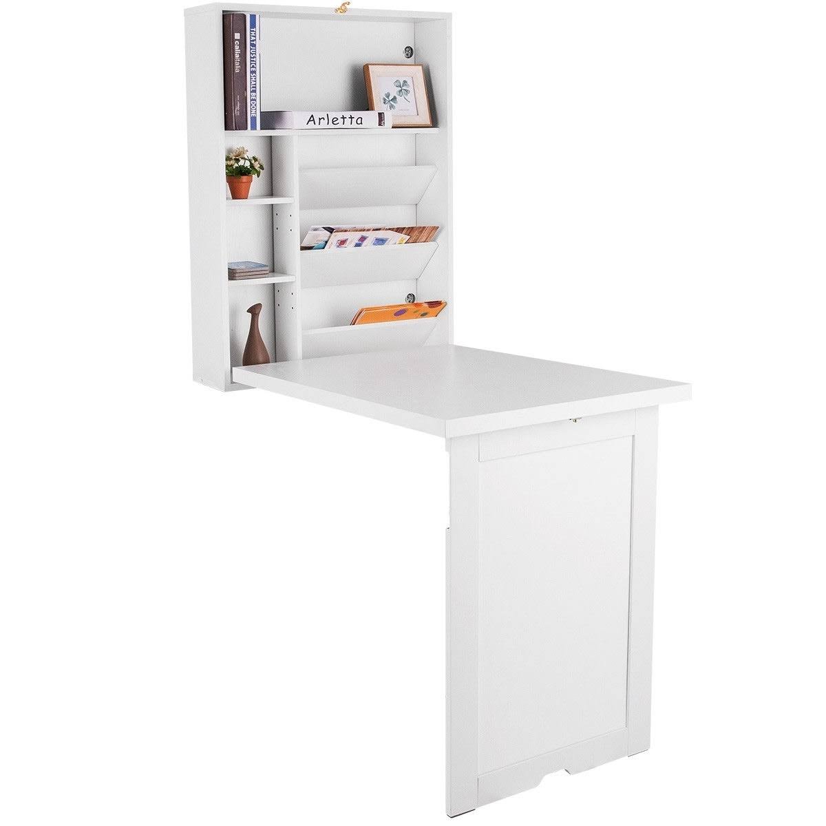 Wall Mounted Fold-Out Convertible Floating Desk Space Saver-White - WGL-1-s