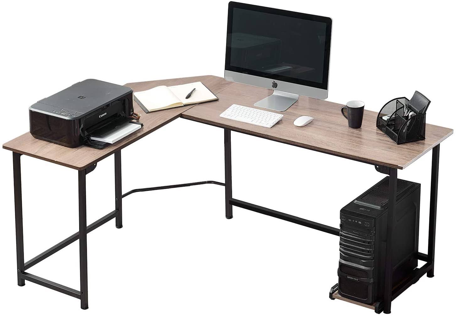 VECELO LShaped Corner Computer Desk with CPU Stand/PC Laptop Study