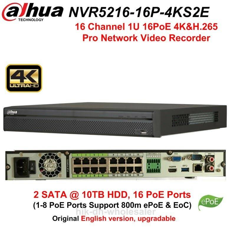 Dahua NVR5216-16P-4KS2E 16 Channel 16PoE 4K H.265 1U Pro Network Video ...