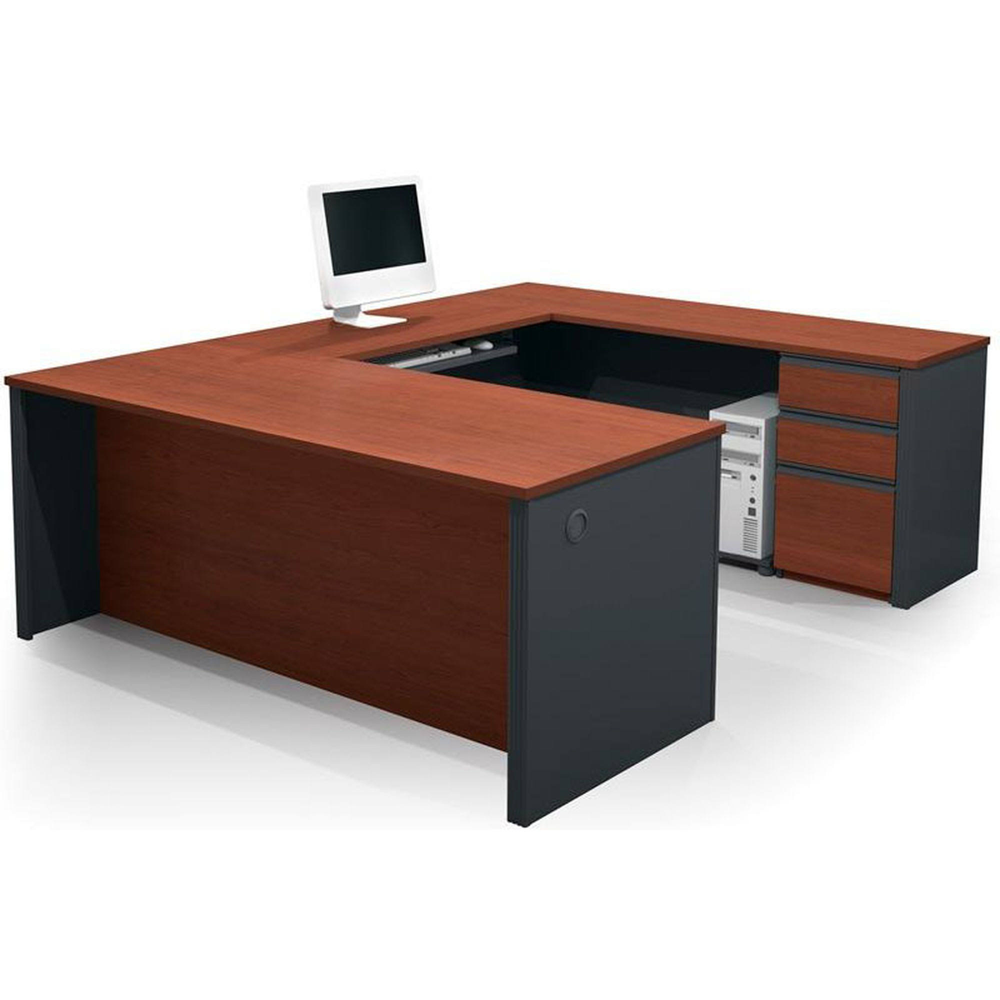 Bestar Prestige U-Shaped Workstation Kit-Bordeaux/Graphite - WGL-1-s