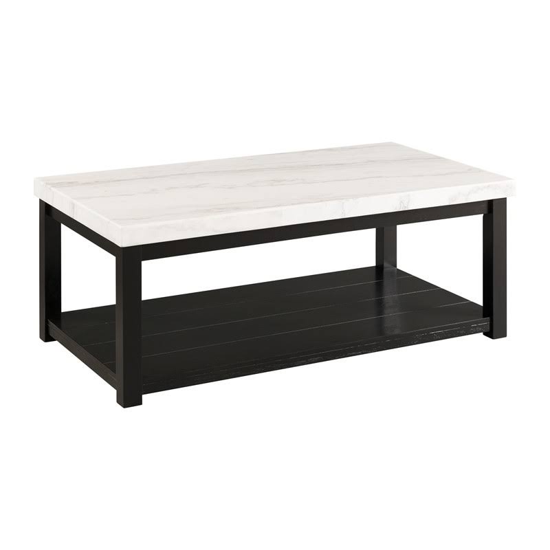 Bowery Hill Rectangular White Marble Coffee Table in Black WGL1s