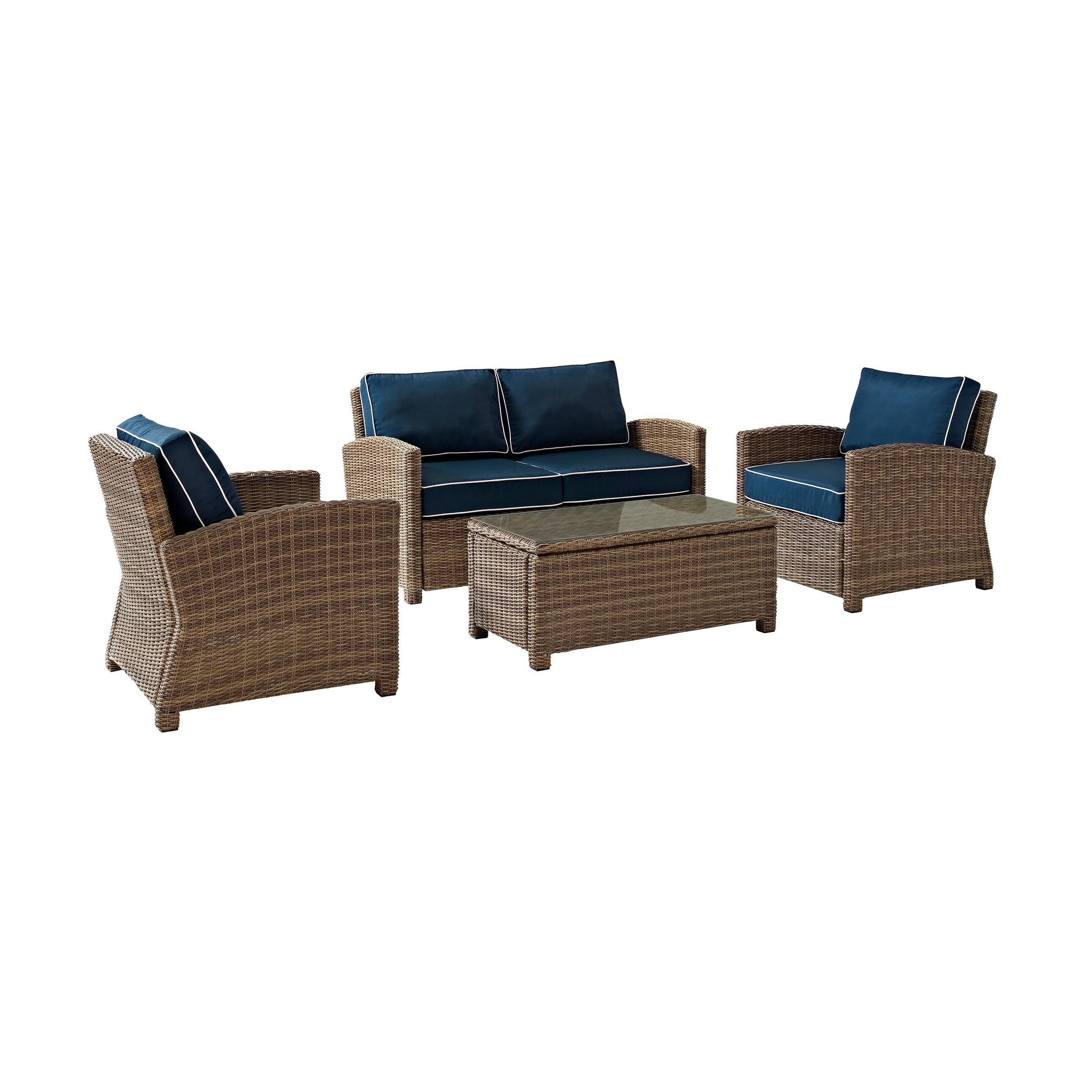 Crosley Bradenton 4-Piece Outdoor Wicker Seating Set with Navy Cushions ...