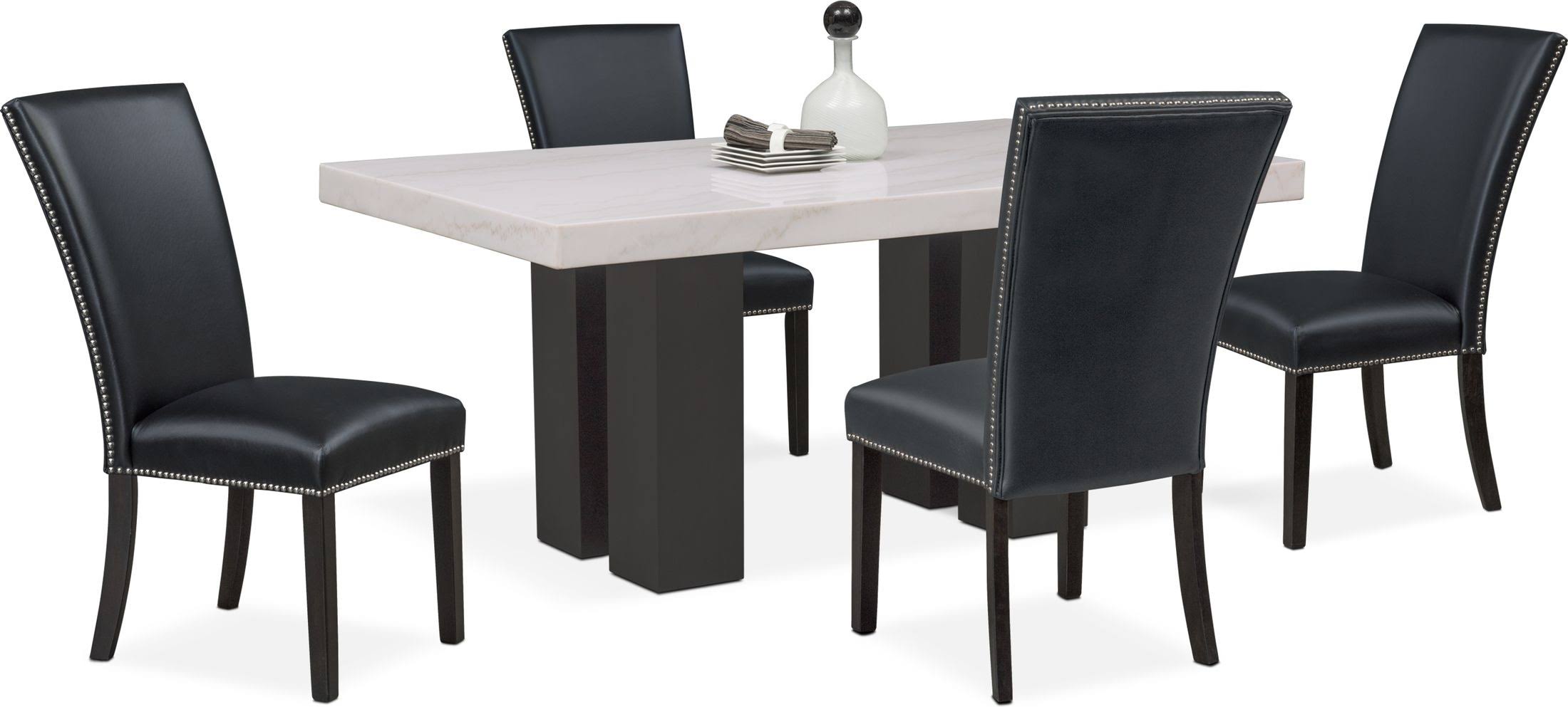 Artemis Marble Dining Table and 4 Upholstered Dining Chairs Black