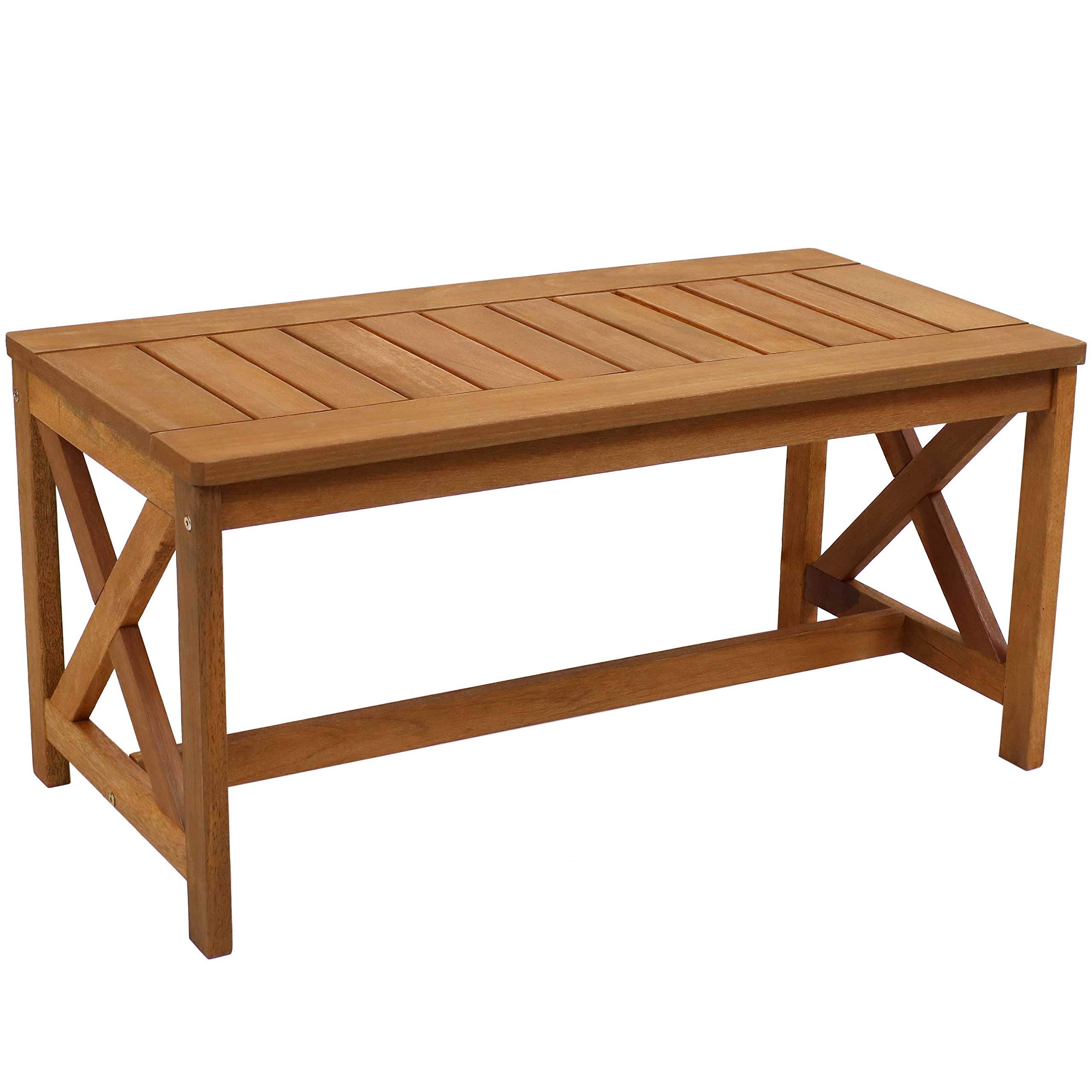 Sunnydaze Meranti Wood Outdoor Patio Coffee Table with Teak Oil Finish