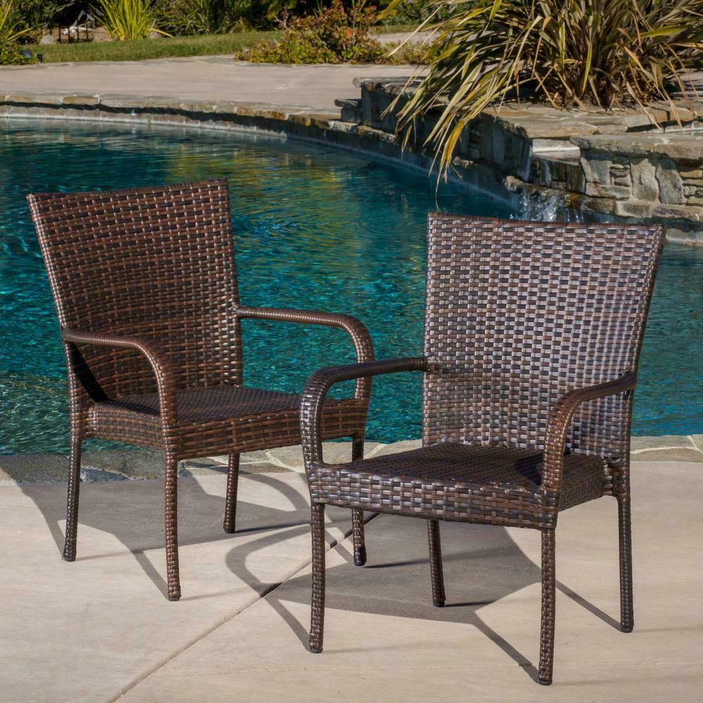 Noble House Multi Brown Stackable Wicker Outdoor Dining Chairs Set Of 2 Wgl 1 S