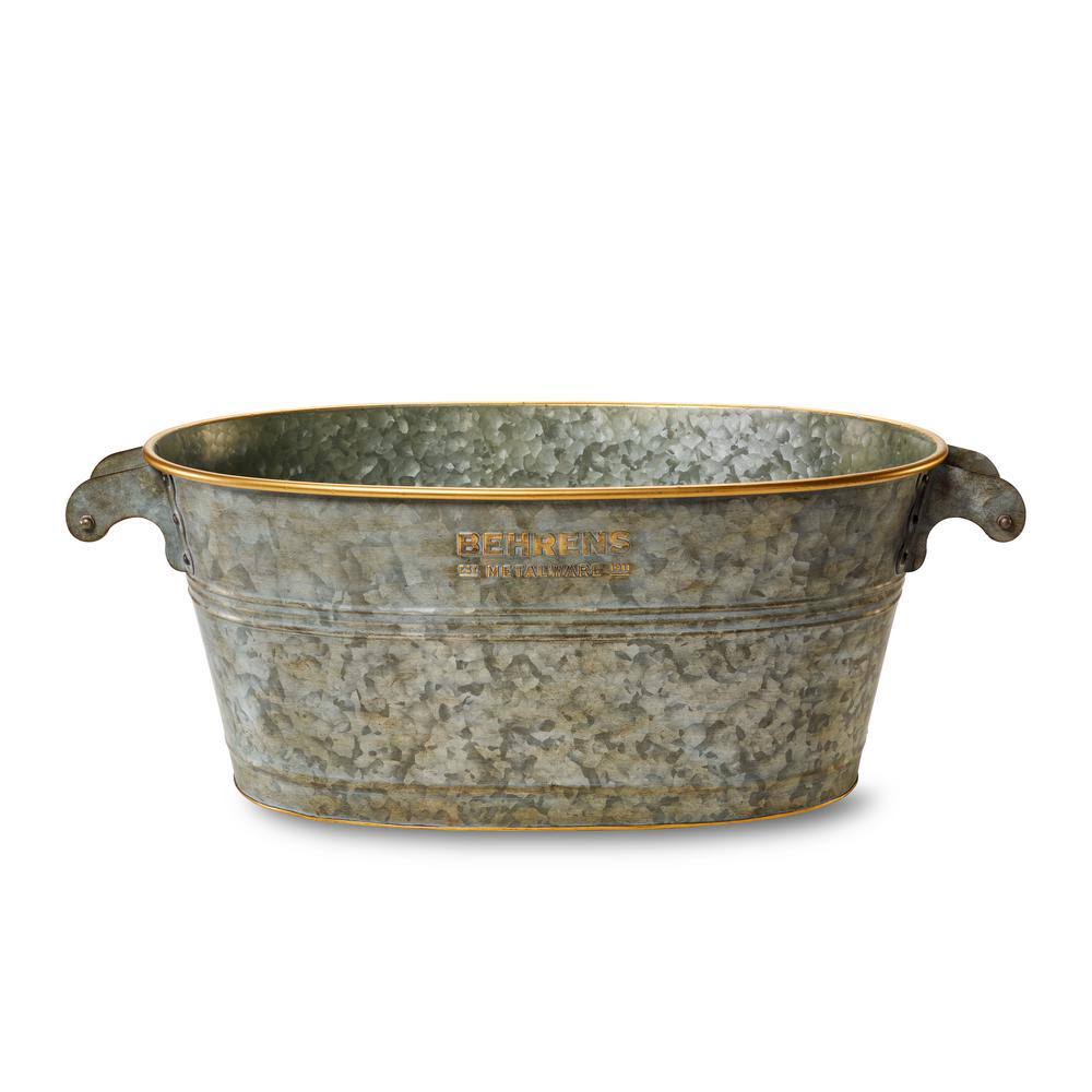 Behrens Aged Galvanized Oval Tub with Wood Handles WGL1s