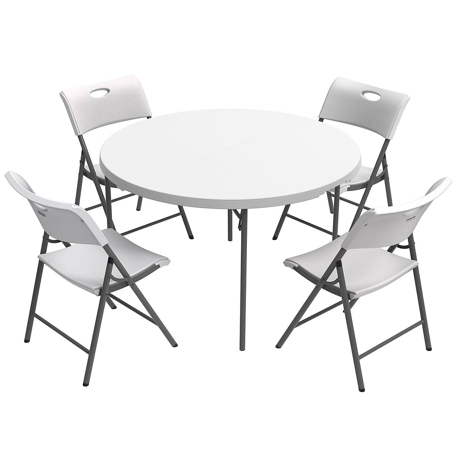Lifetime 48 in. Round FoldinHalf Table and Chair Set (White Granite
