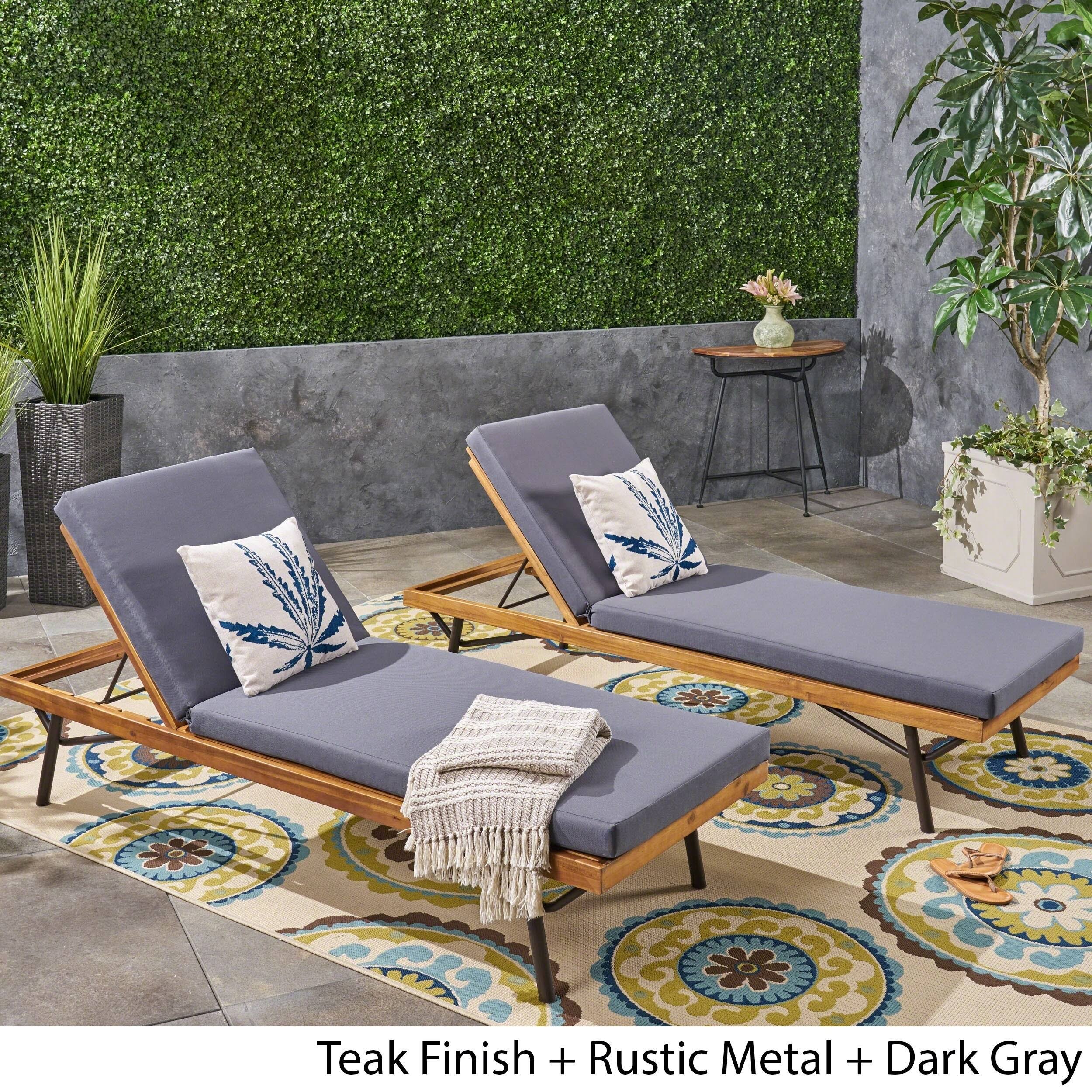 Canoga Outdoor Acacia Wood and Eucalyptus Chaise Lounges (Set of 2) by