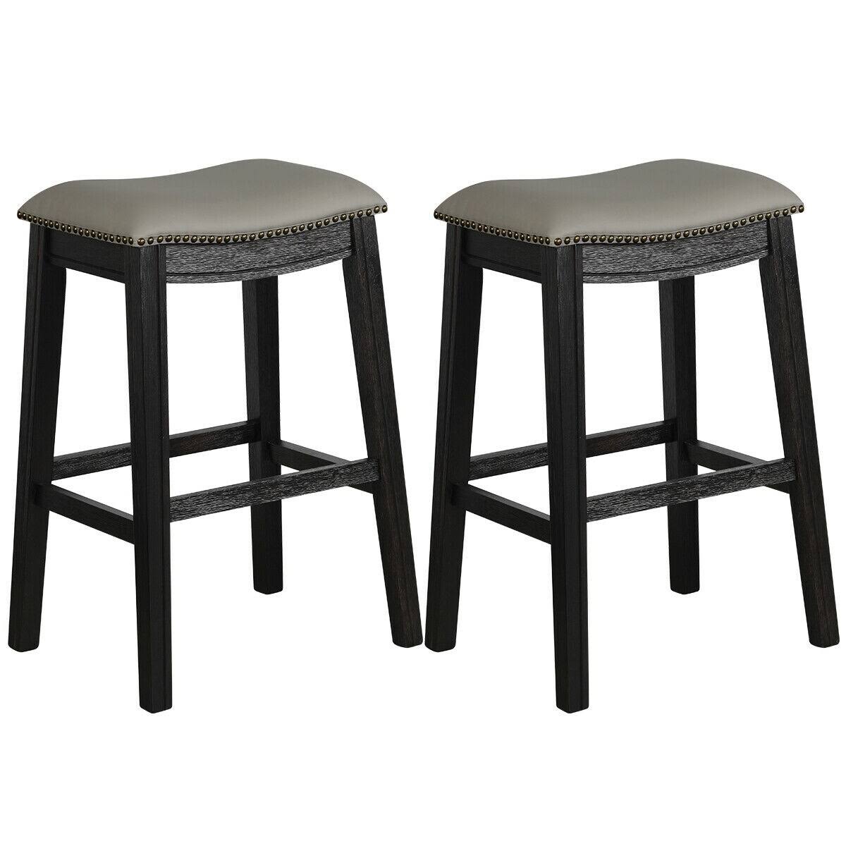 Gymax Set of 2 Saddle Bar Stool 29'' Nailhead Kitchen Counter Chair