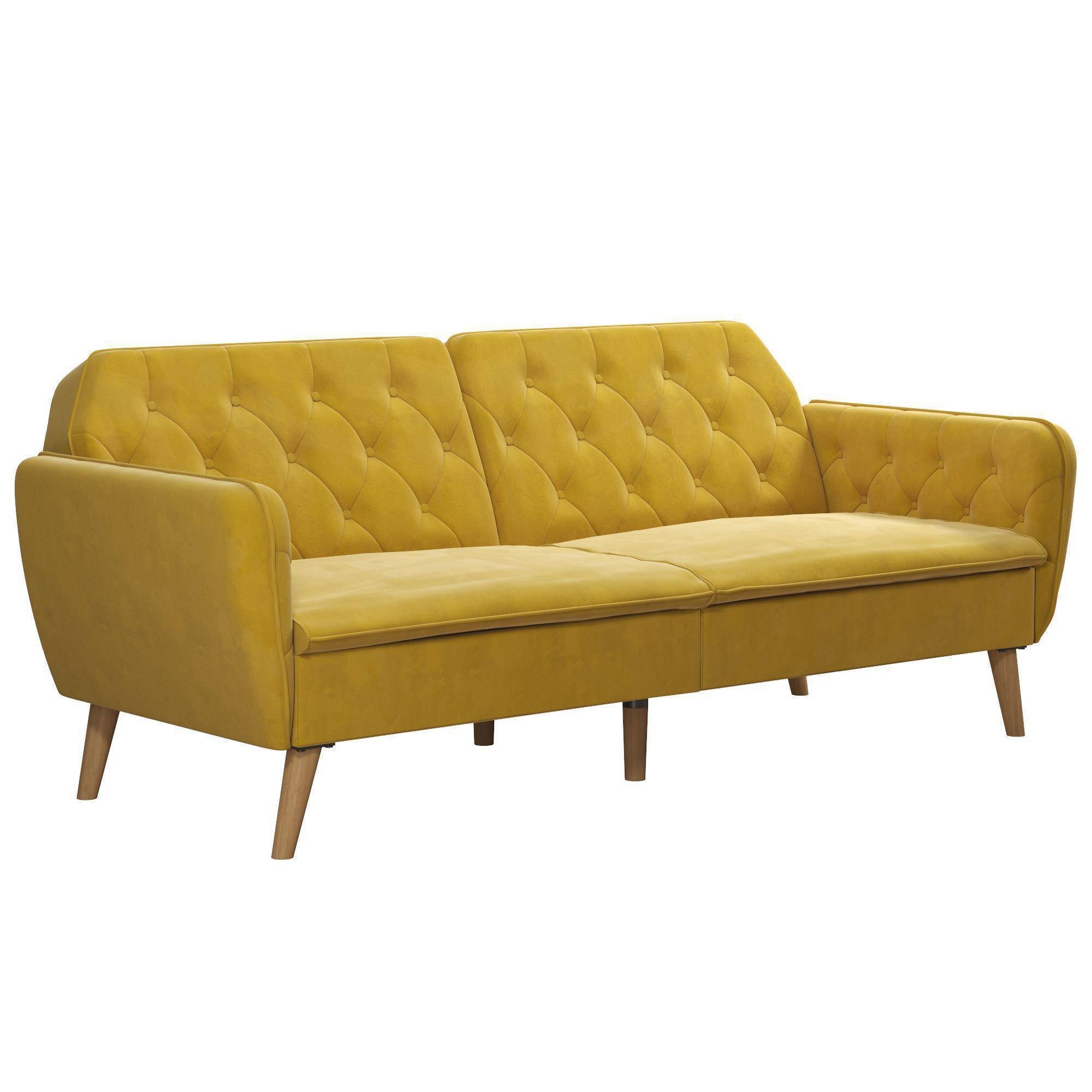 Novogratz Tallulah Memory Foam Velvet Futon Couch In Mustard Yellow ...