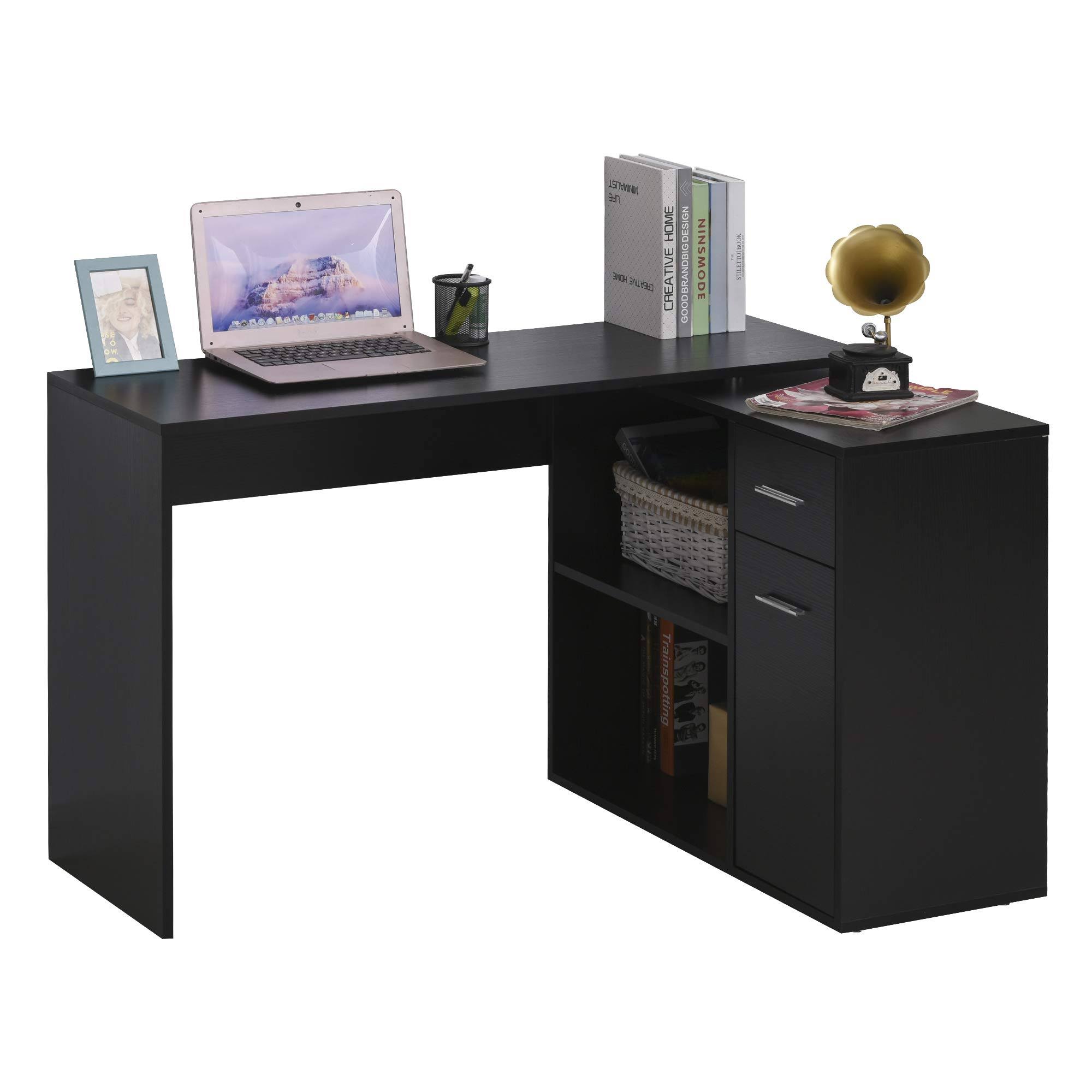 L Shaped Computer Desk Workstation with Storage Shelves and