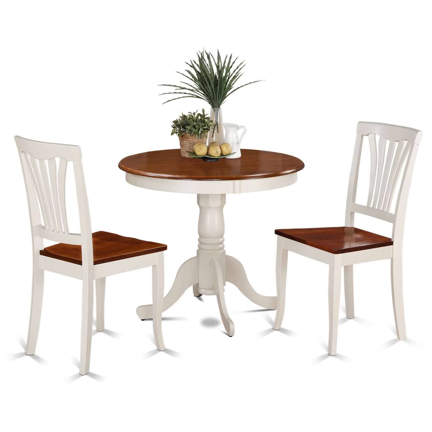 East West Furniture Anav3whiw 3 PC Small Kitchen Table and Chairs Set