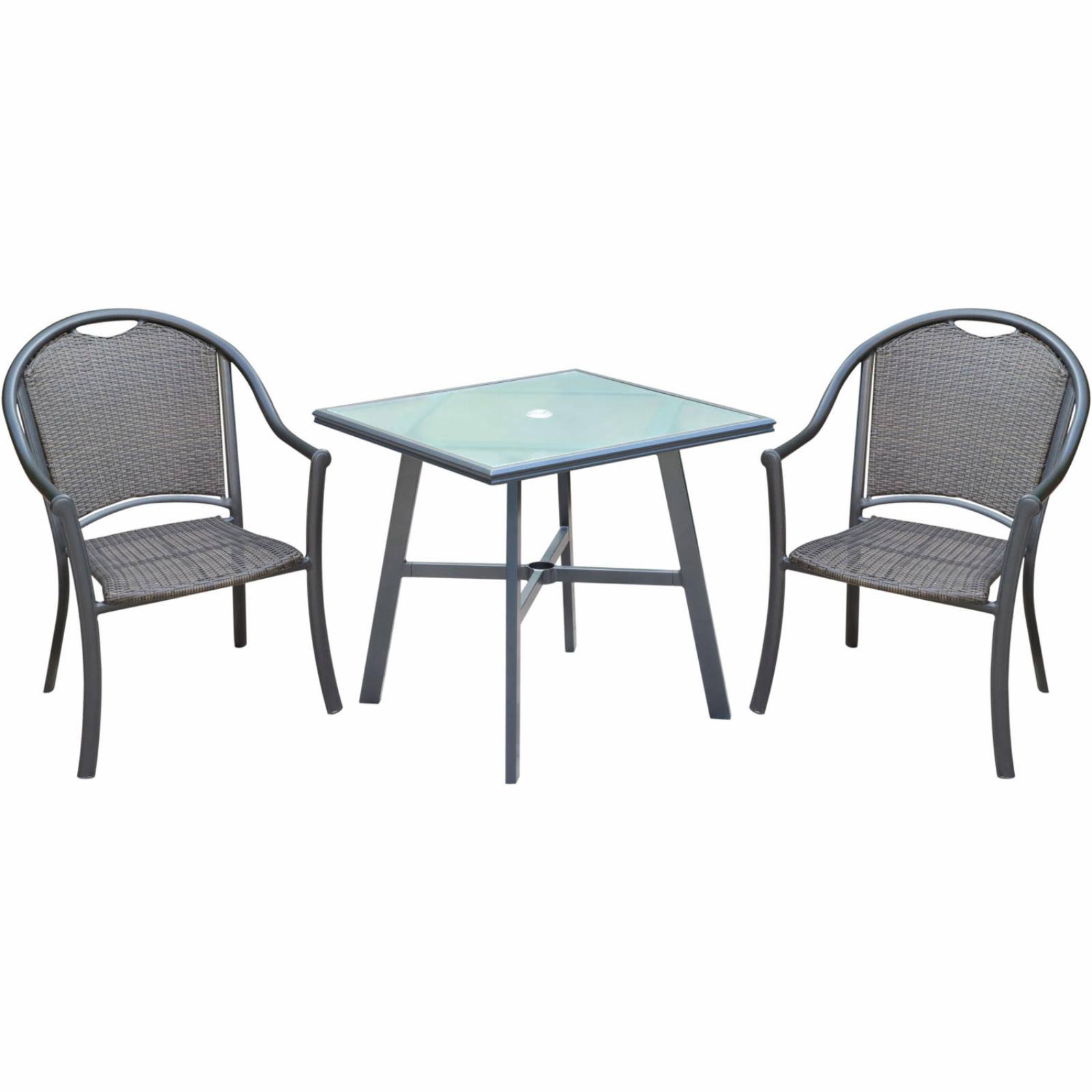 Hanover Bambray 3Piece CommercialGrade Patio Set with 2 Woven Dining