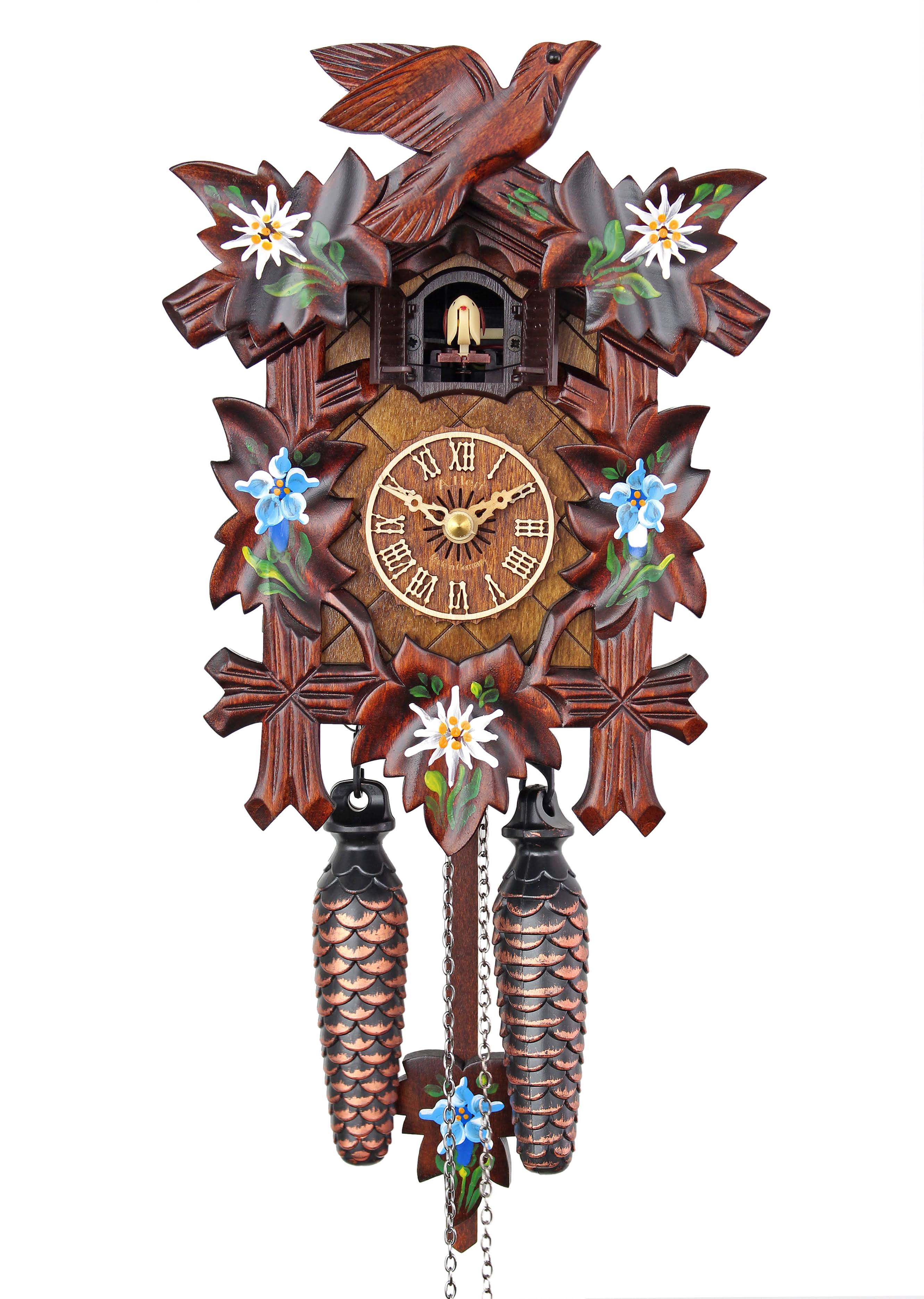 Adolf Herr Quartz Cuckoo Clock - Alpine Flowers Handpainted - WGL-1-s