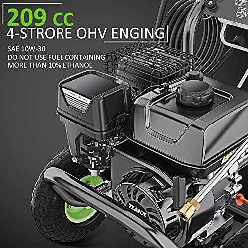 3GPM Power Washer with 5 Adjustable Nozzles 209CC Gas Powered Pressure Washer Dual soap Tank TEANDE 4200PSI Gas Pressure Washer