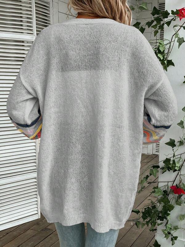 Colorful Striped Pattern Drop Shoulder Duster Cardigan