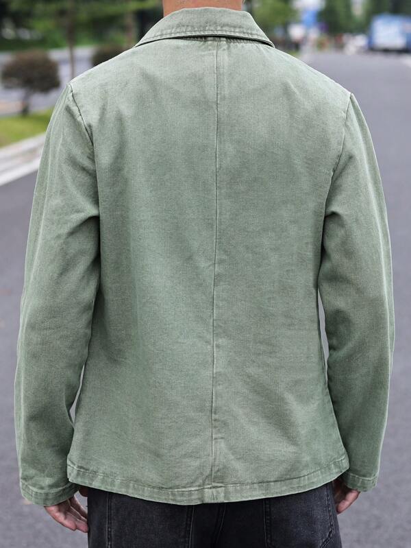 Men Solid Pocket Patched Denim Jacket