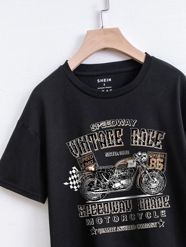 Motorcycle And Letter Graphic Tee