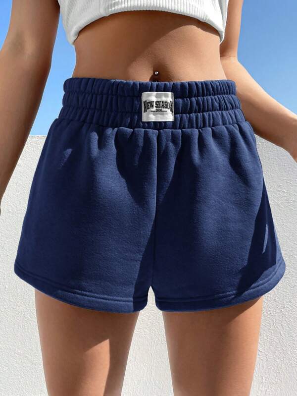 Letter Patched Detail Elastic Waist Shorts