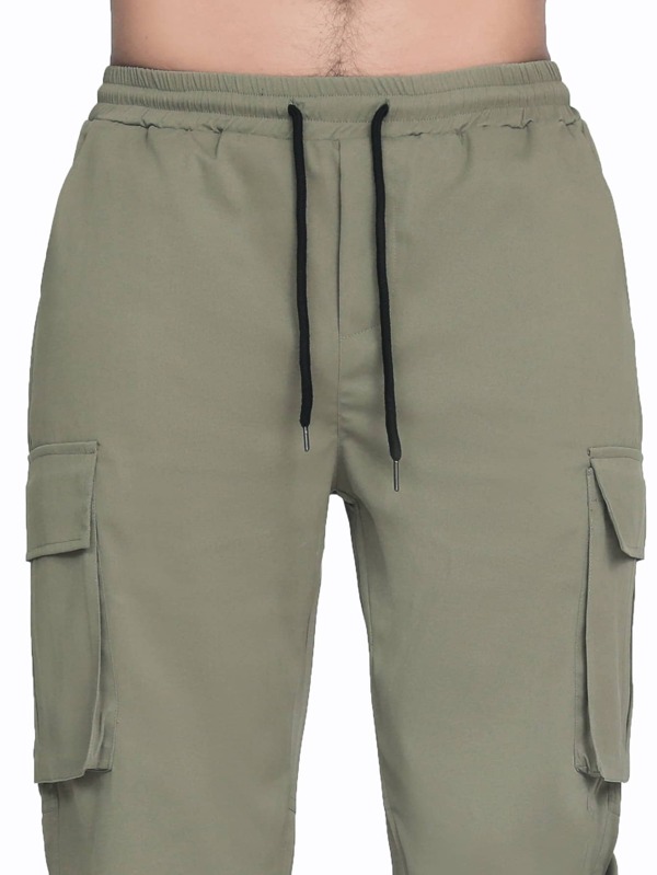 Men Flap Pocket Drawstring Waist Pants