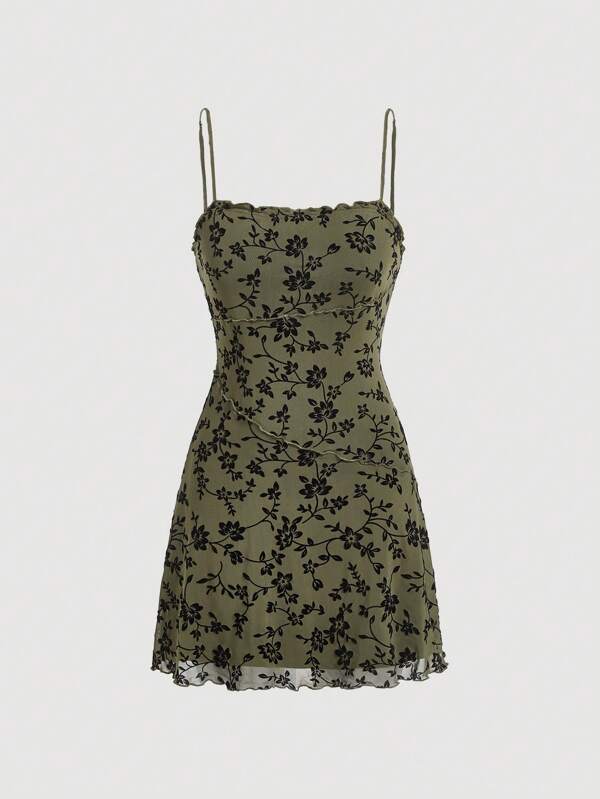 MOD Floral Print Mesh Cami Dress