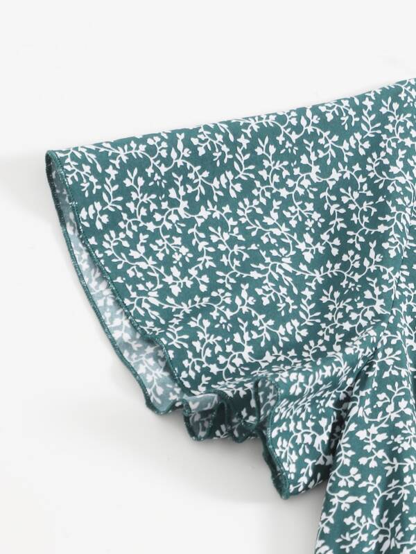 Surplice Neck Frill Trim Ditsy Floral Dress