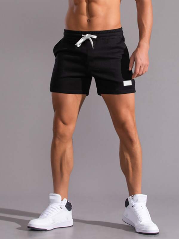 Men Patched Detail Drawstring Waist Shorts