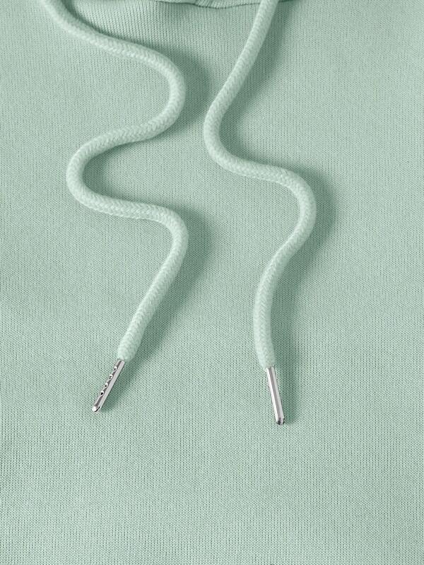 Solid Kangaroo Pocket Drawstring Thermal Lined Hoodie