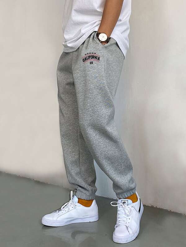 Men Letter Graphic Drawstring Waist Sweatpants