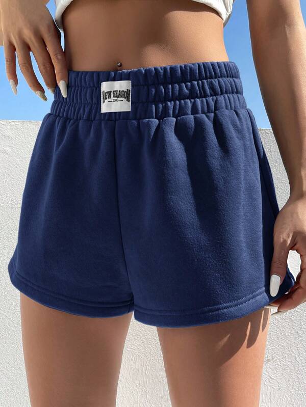 Letter Patched Detail Elastic Waist Shorts