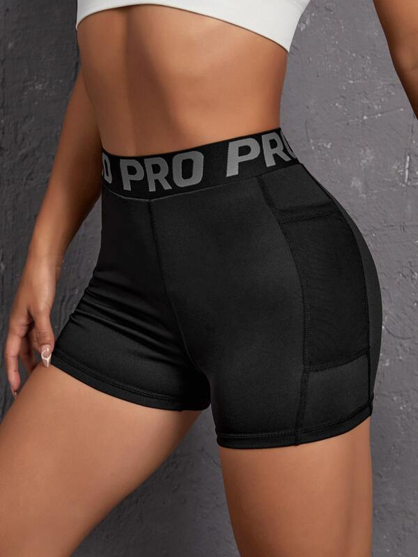 Yoga High Street Letter Tape Waist Sports Shorts With Phone Pocket