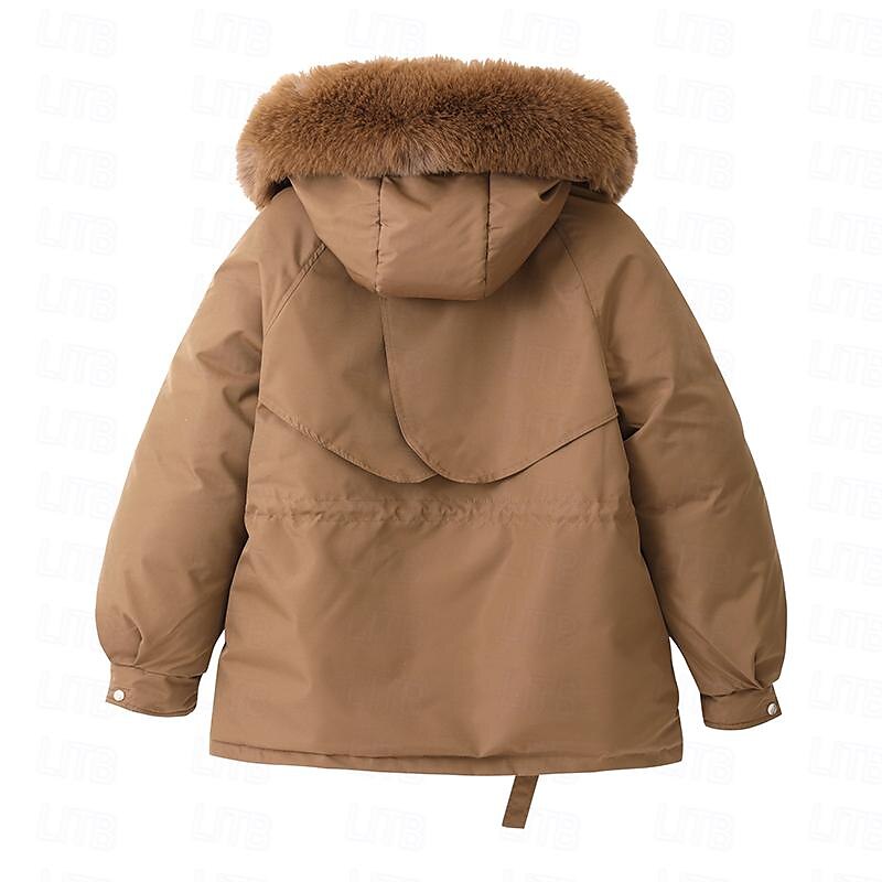Women's Puffer Jacket Winter Fleece Parka with Collar Drawstring Zipper Coat Windproof Warm Hoodie Jacket with Pockets Fashion Street Outerwear Brown Black Khaki