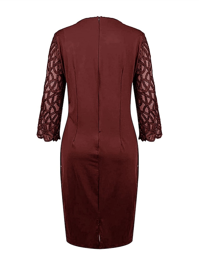 Women's Sequin Dress Party Dress Sparkly Dress Cocktail Dress Midi Dress Black Wine Dark Green 3/4 Length Sleeve Sparkly Glitter Spring Fall Winter Crew Neck Fashion Birthday