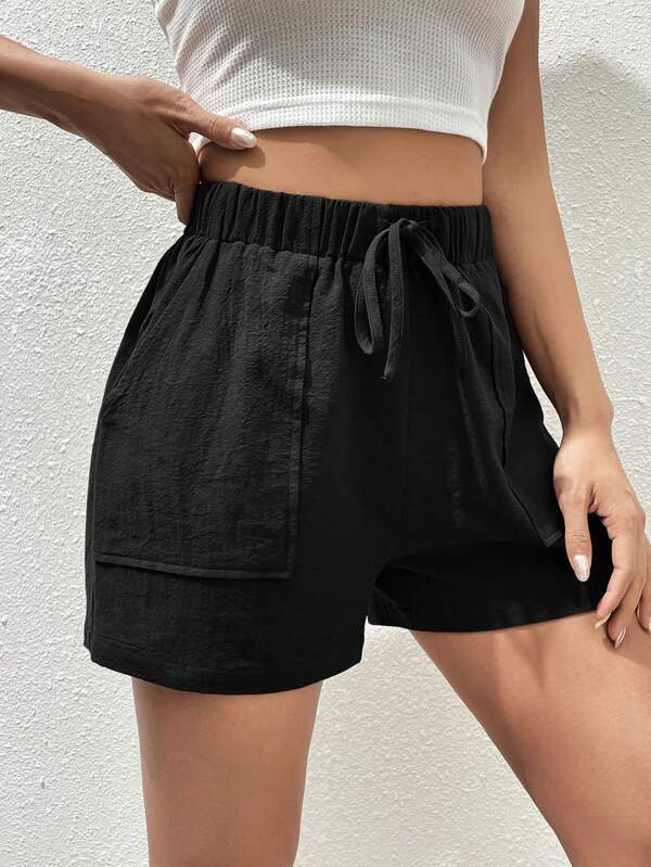 Drawstring Waist Slant Pocket Shorts