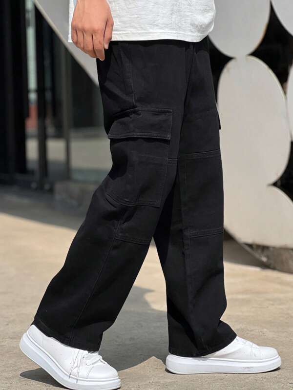 Men Cotton Flap Pocket Side Cargo Jeans