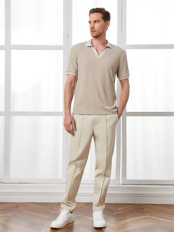 Men Solid Drawstring Waist Seam Detail Pants