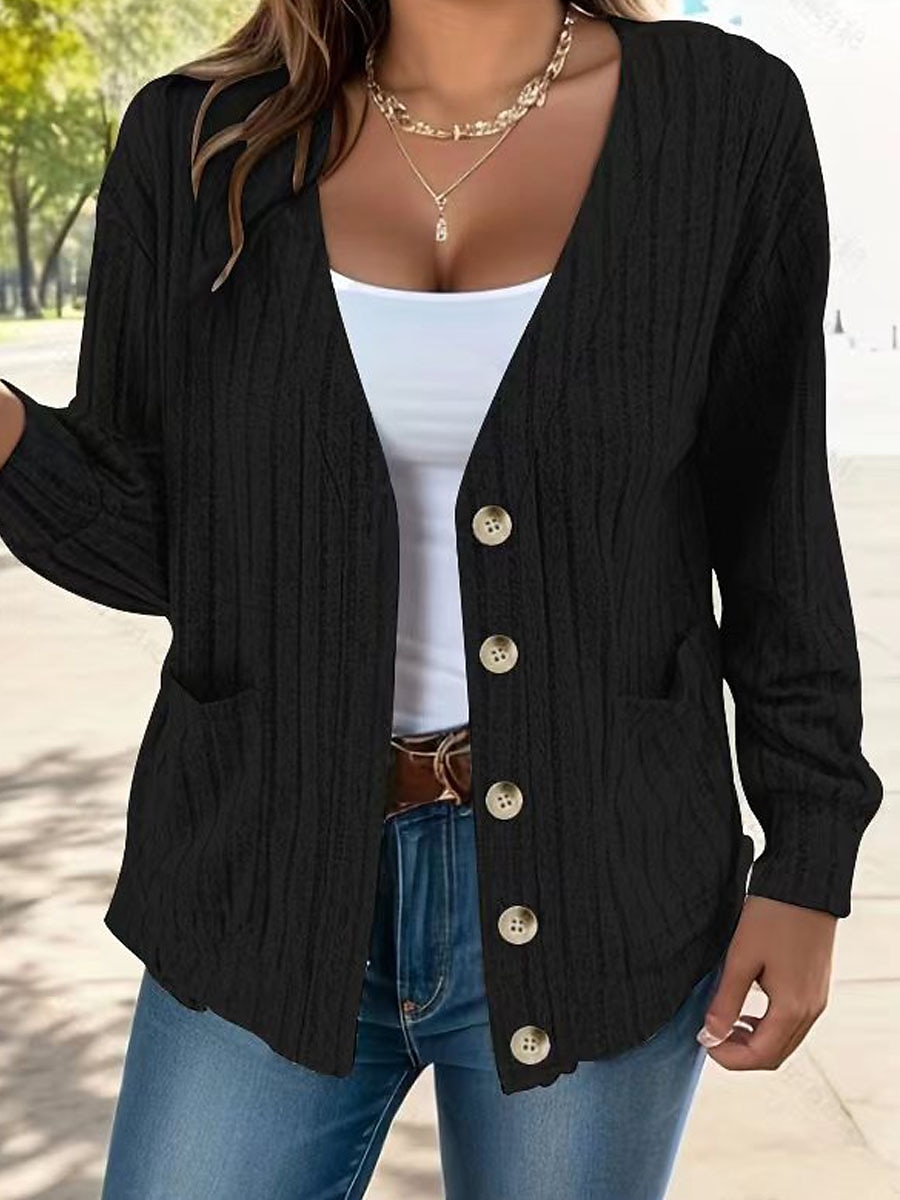 Women's Casual Jacket Street Daily Wear Vacation Fall Winter Regular Coat V Neck Regular Fit Windproof Casual Daily Street Style Jacket