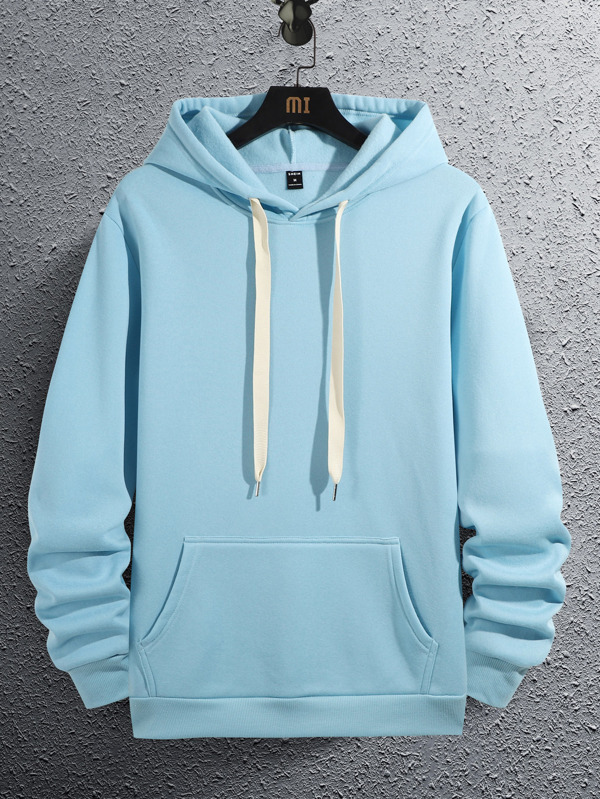 Men Kangaroo Pocket Drawstring Thermal Hoodie