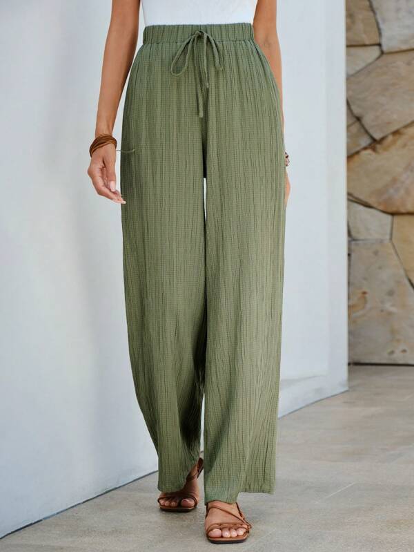 Solid Knot Waist Wide Leg Pants