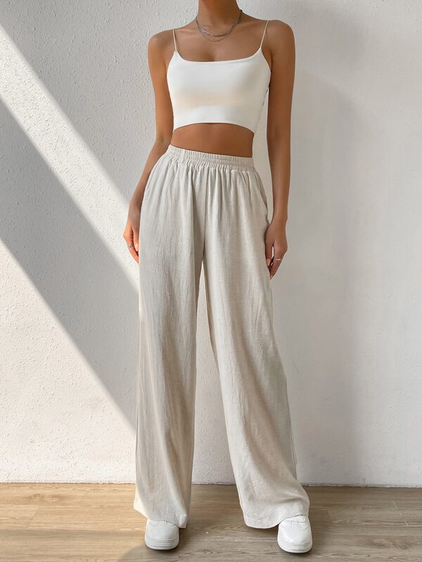 Solid Slant Pocket Wide Leg Pants