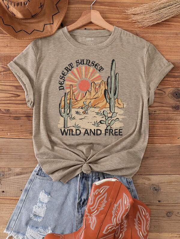 Cactus And Slogan Graphic Tee