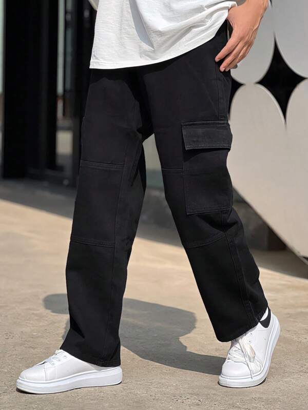 Men Cotton Flap Pocket Side Cargo Jeans