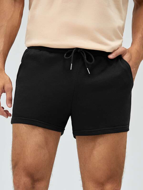 Men Cotton Drawstring Waist Track Shorts