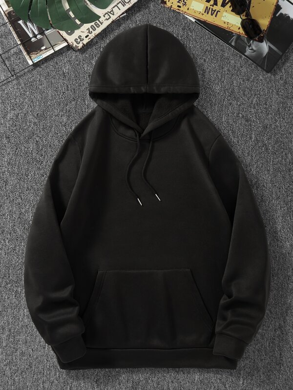 Basics Men Kangaroo Pocket Drawstring Thermal Hoodie