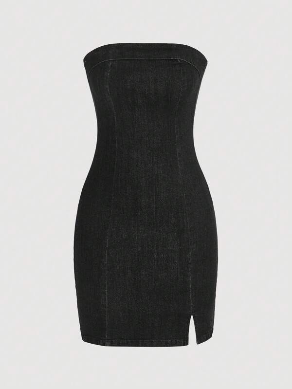 MOD Split Hem Tube Denim Dress