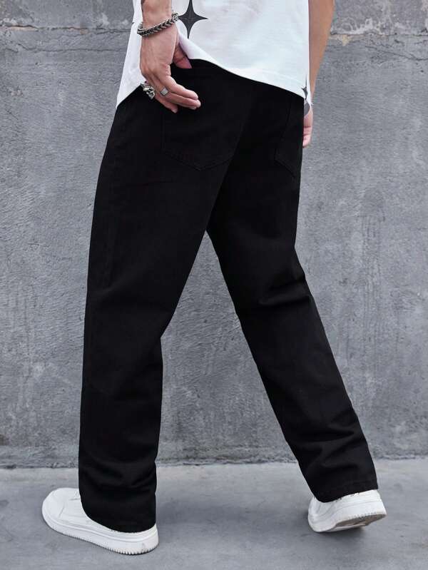 Men Slant Pocket Wide Leg Jeans