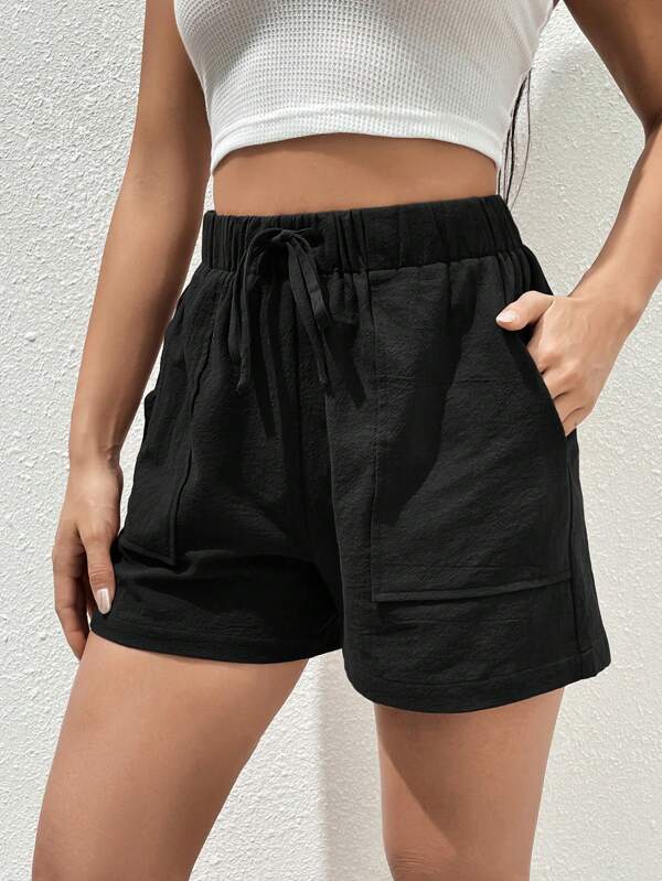 Drawstring Waist Slant Pocket Shorts